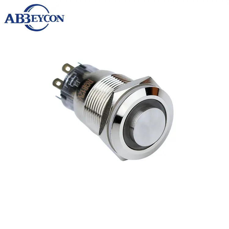 

19mm waterproof RGB color ON-OFF RGB ring led illuminated push button switch with high flat head pin terminal stainless steel
