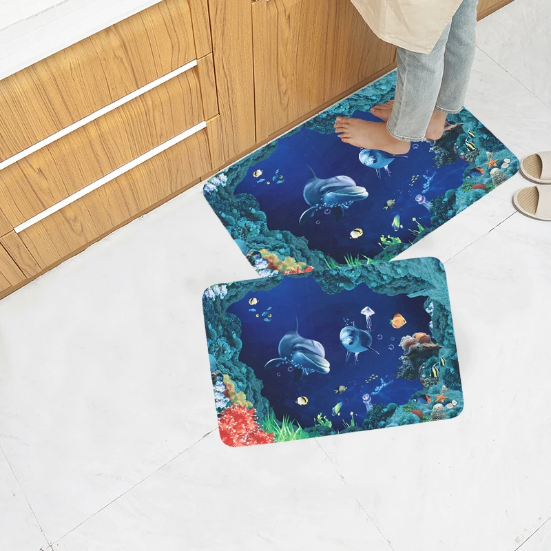 

Non-Slip Rug Floor Mat Kitchen Living Room Ocean Animal Polyester+PVC+TPR Repeatable Skid Resistant Decoration