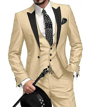 Najtaniej Garnitury Męskie Slim Fit Casual 3 Szt. Groomsmen Szary Biały Szampan Lapel Smokingi Na Formalne Wesele (marynarka + Spodnie + Kamizelka)