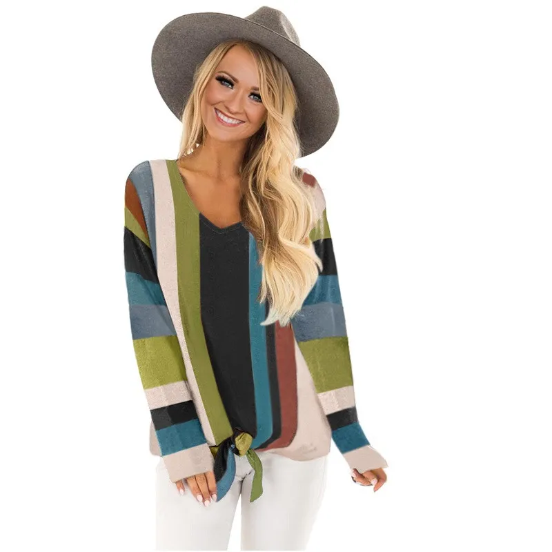 Dark-Multi-Striped-Tie-Front-Long-Sleeve-Top-LC251551-2-1