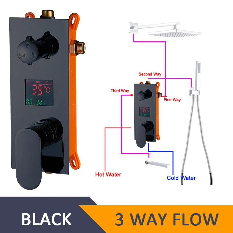 Quyanre светодиодный цифровой дисплей, душевая панель, смеситель, клапан, светодиодный душ, 2, 3 варианта, смеситель, цифровой дисплей, смеситель для душа, аксессуар