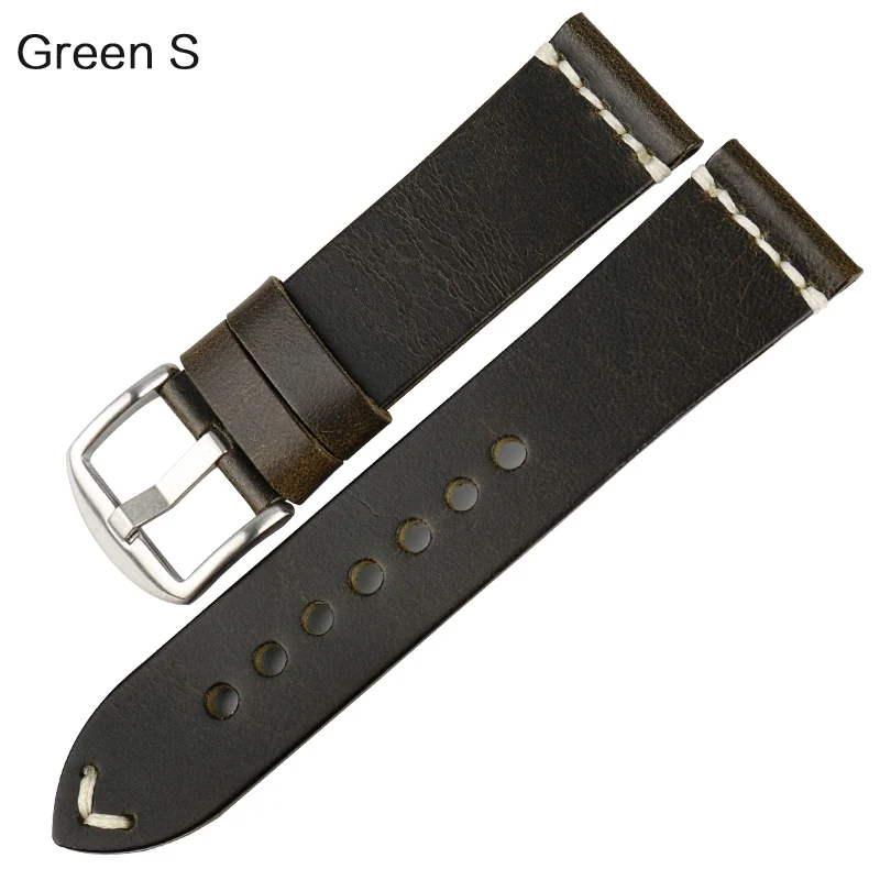 MAIKES Luxury Leather Watch Band with Steel Buckle - Retro Red Grain, 6 Color Options