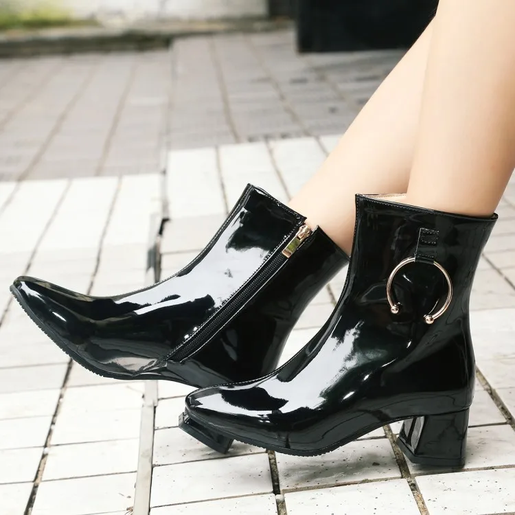 

Big Size 11 12 13 European and American style square head high heel thick heel side zipper metal decorative boots
