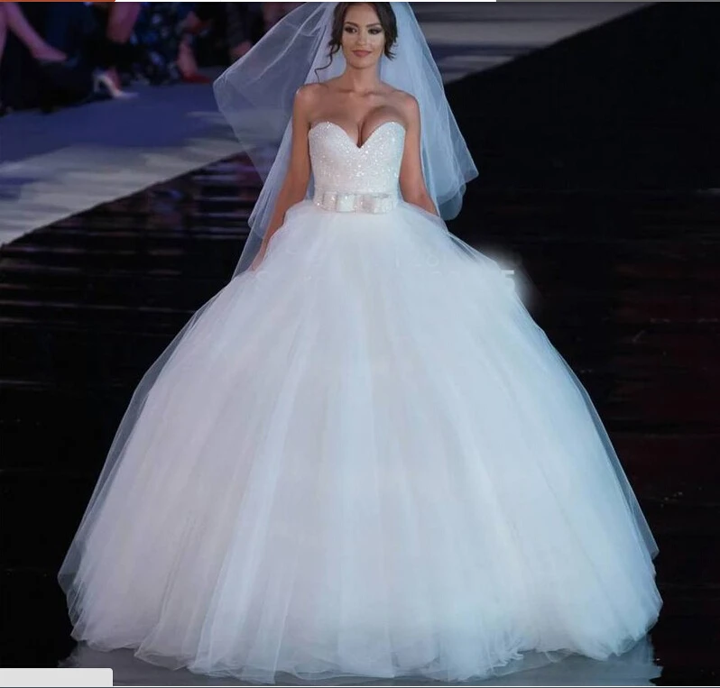 Милая принцесса Vestido де Noiva бальное платье свадебное платье свадебное платье с блестками бусины дешевые для новобрачных