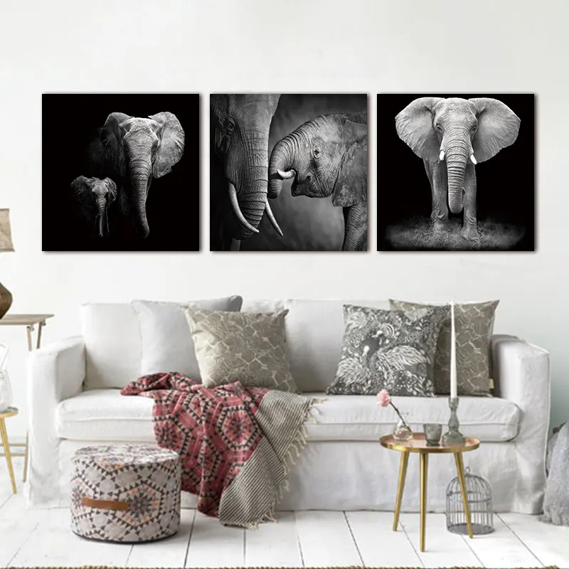 3 панельные стены Искусство Холст Африканский слон пейзаж картина маслом картина украшение дома современный холст печать без рамы
