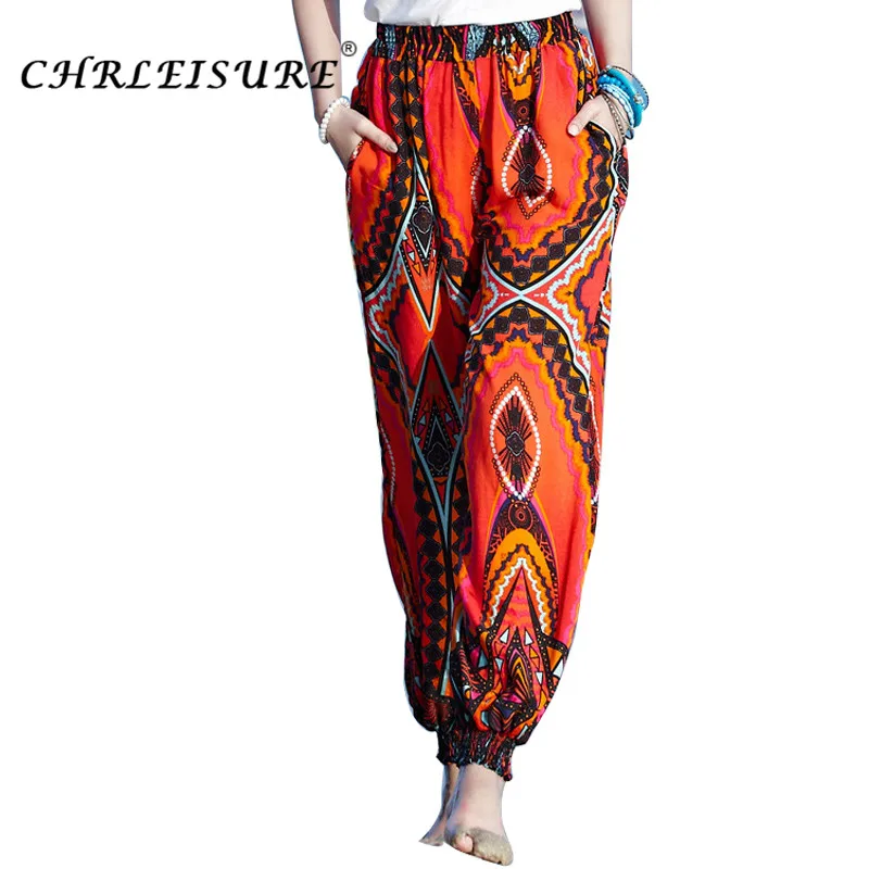 CHRLEISURE M 2XL Summer Boho Beach Pants Women Summer Printed Harem