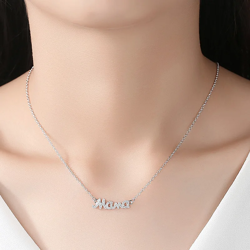 ELESHE Delicate Letter Mama Pendant Necklace Mothers Love Pendant Jewelry 925 Sterling Silver Necklace Mother's Day Jewelry Gift