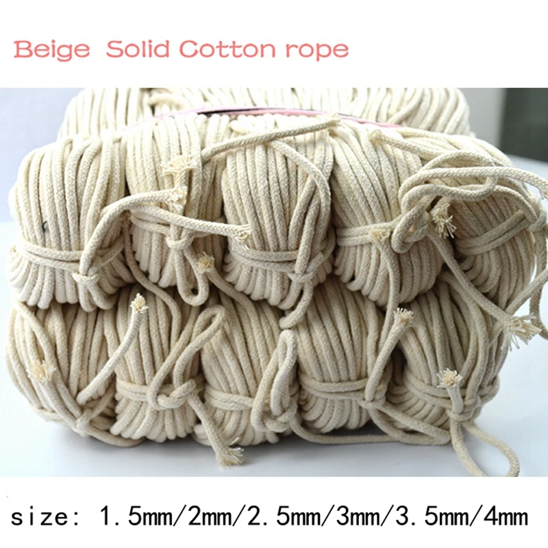 

Beige Cotton Rope Solid Thick Round Twisted Cord Decorative Drawstring Twine Tied Cord For DIY Handmade Accessories 100 yards