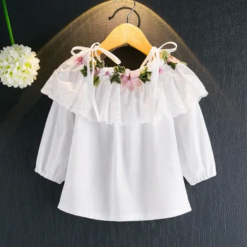 

New 2019 Girls Long Sleeve Blouse Spring Autumn Lacing Flower Embroidery Kids Shirts Fashion Children Clothing Girl Blouses