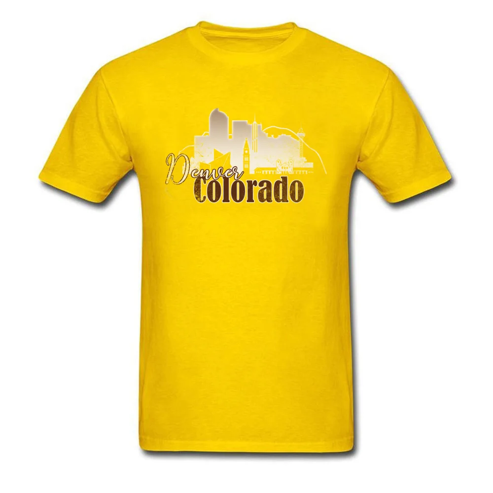 Tops Shirts Denver Colorado Grunge Skyline Summer/Autumn Short Sleeve Cotton Round Collar Mens T Shirt Printed Tee Shirts Funky Denver Colorado Grunge Skyline yellow