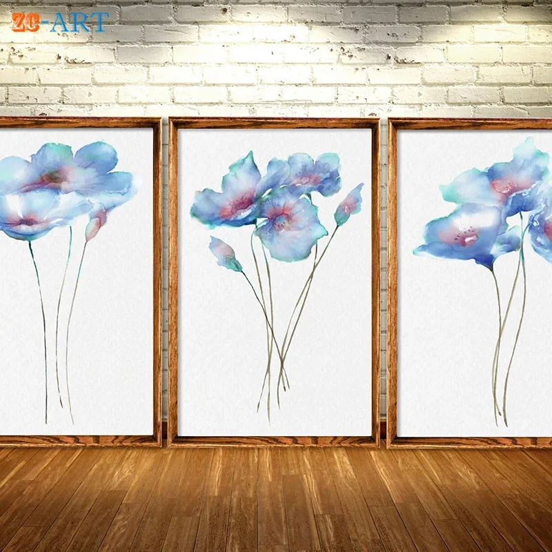 

Framed Canvas Art Poppy Watercolor Poppy Art Blue Wall Decor Blue Poppy Watercolour Painting Abstract Flower Poster Picture