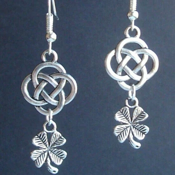 

Fashion Earrings Lucky Four Leafed Clover Shamrock China Knot Charm Drop Earrings Pendant Tibetan silver for woman gift-112