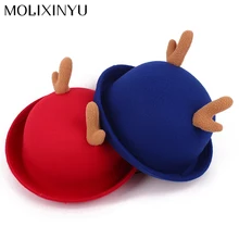 Molixinyu осенне-зимняя теплая детская шапка в винтажном стиле для мальчиков и девочек, Рождественский лось, Мягкая шерстяная фетровая мягкая детская шляпа для защиты от солнца, Пляжная Шляпа