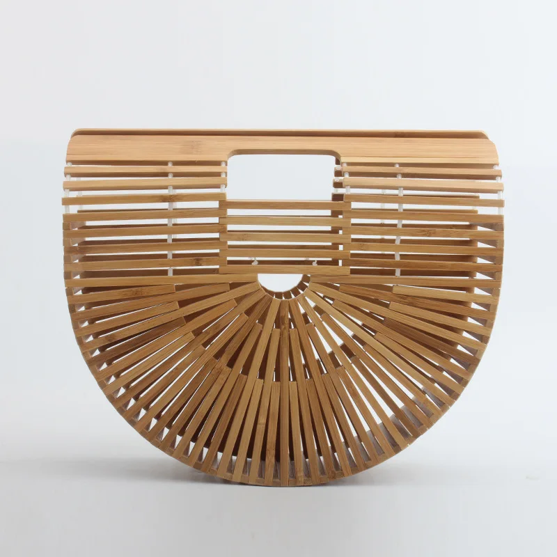 

Women Handbags Bamboo Top Handle Summer Hollow Beach Bag Female Casual Tote Bags Ladies Half Moon Handbag Natural 2018 BB402