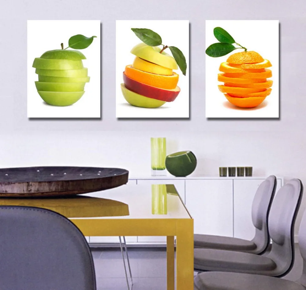 3 Pieces Wall Painting Slice Fruit Canvas Prints Set for Kitchen Room