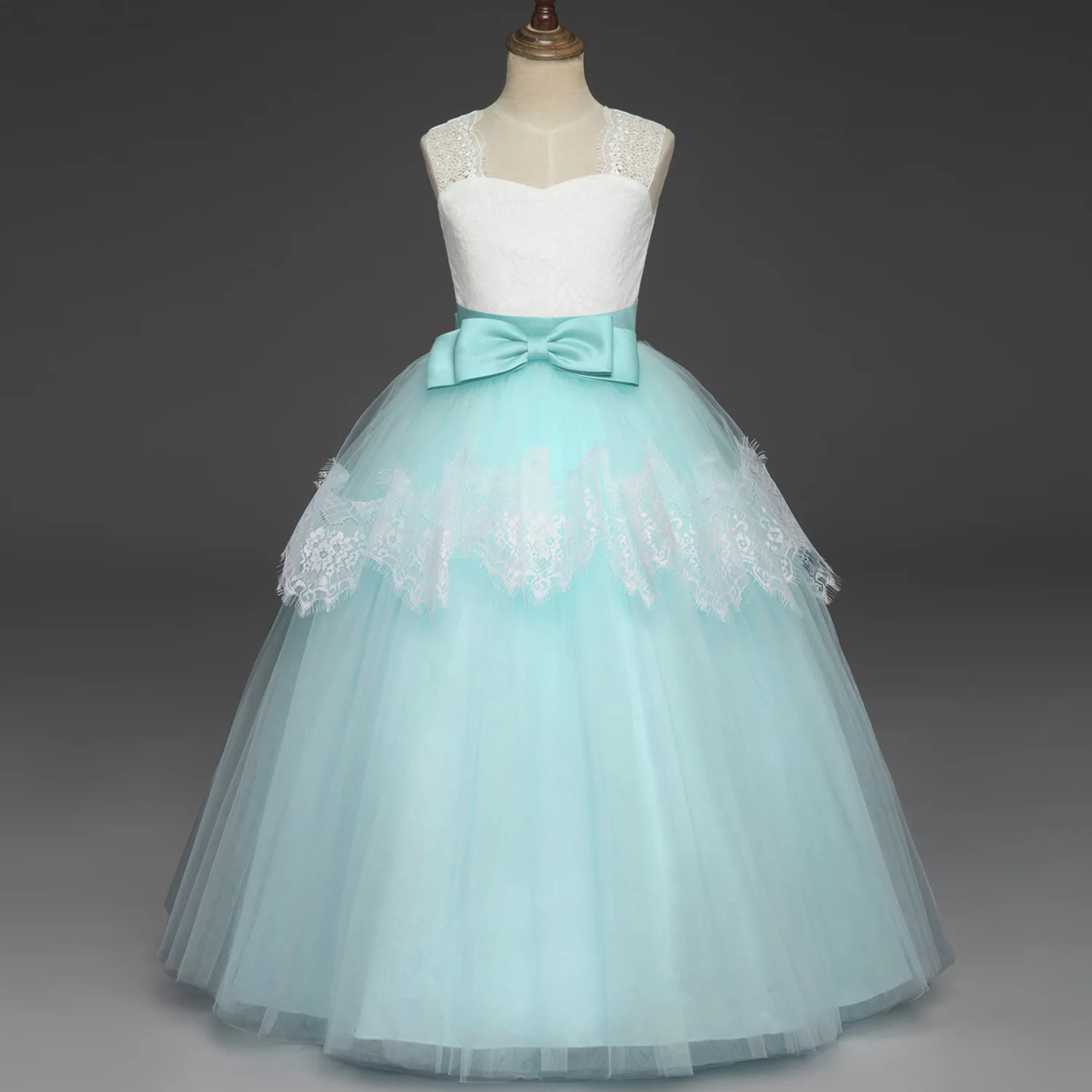 Ремни кружевное платье с цветочным рисунком для девочек платья со шнуровкой бальное платье принцессы без рукавов бальное платье Пышное свадебное Вечерние бабочки детская одежда