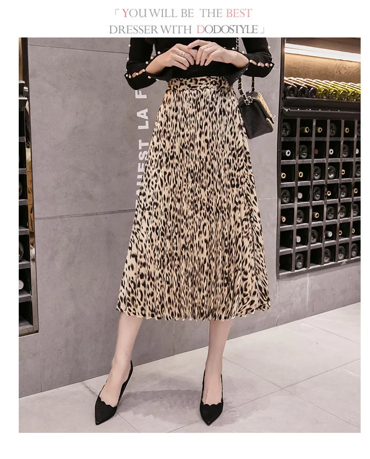 KoHuiJoo 2019 Осенняя длинная леопардовая юбка женская винтажная плиссированная юбка с высокой талией Элегантная Длинная пляжная юбка femininas
