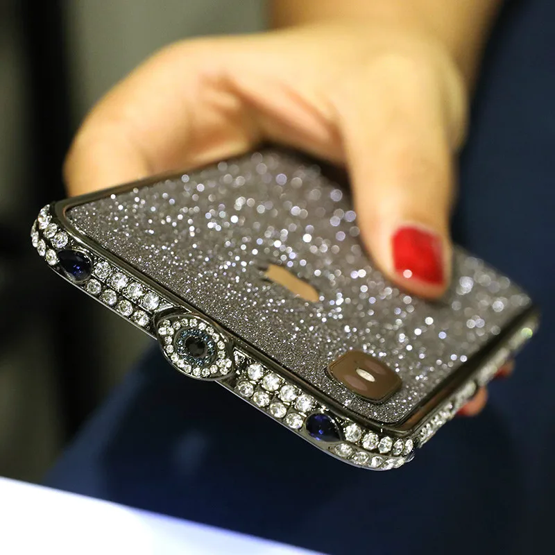 Роскошные с блестящими кристаллами чехол для телефона для iPhone XR 6 6S 7 8 PLUS блестящий алюминиевый чехол для iPhone X XS MAX Стразы блестящая оболочка - Цвет: Черный