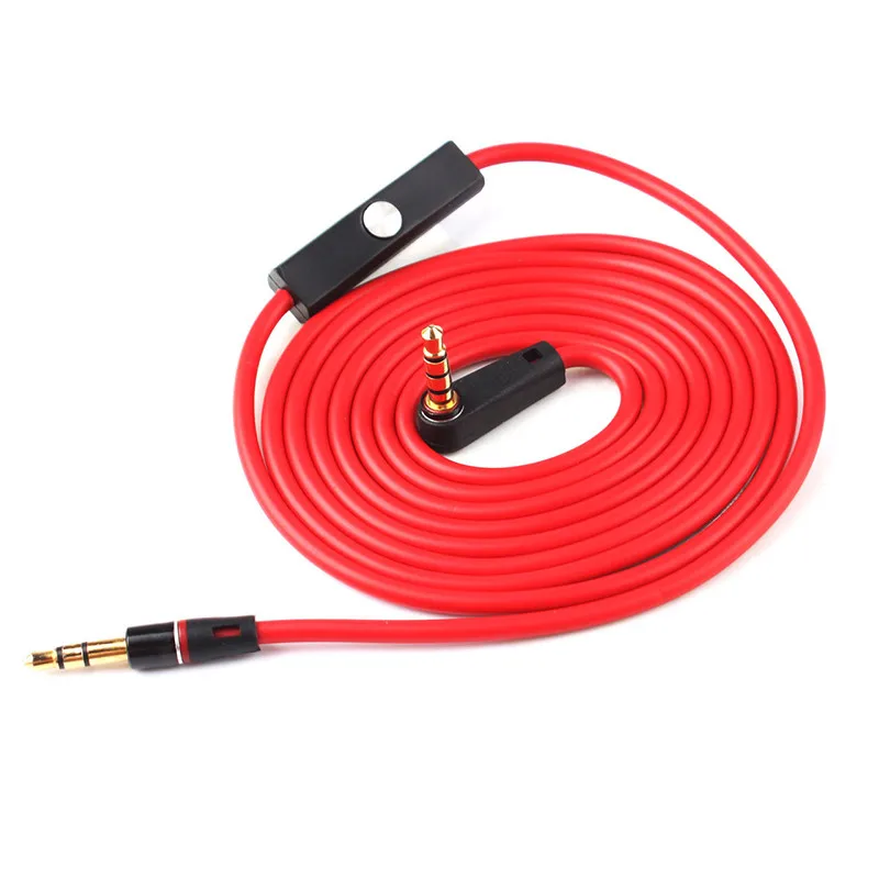 3.5mm Red Replacement cord AUX audio Cable Cord With Mic for Beats Solo