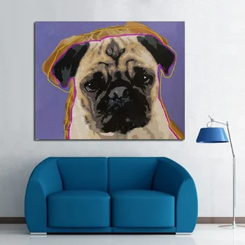 

100% Handpainted Modern cartoon a pug Oil Painting abstract Canvas dog painting Wall Art Picture For Living Room wall Decoration