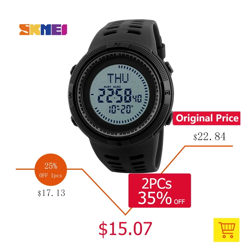 SKMEI الرياضة في الهواء الطلق ووتش الرجال البوصلة العسكرية الساعات العد التنازلي كرونو 5Bar ساعة رقمية ضد الماء Relogio Masculino SKMEI الرياضة في الهواء الطلق ووتش الرجال البوصلة العسكرية الساعات العد التنازلي كرونو 5Bar ساعة رقمية ضد الماء Relogio Masculino