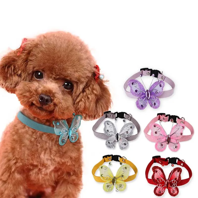 

Cute butterfly Small dog Sequin collar Handmade dog tie collar dog pet cat luxury Princess collar necklace pendant jewelry