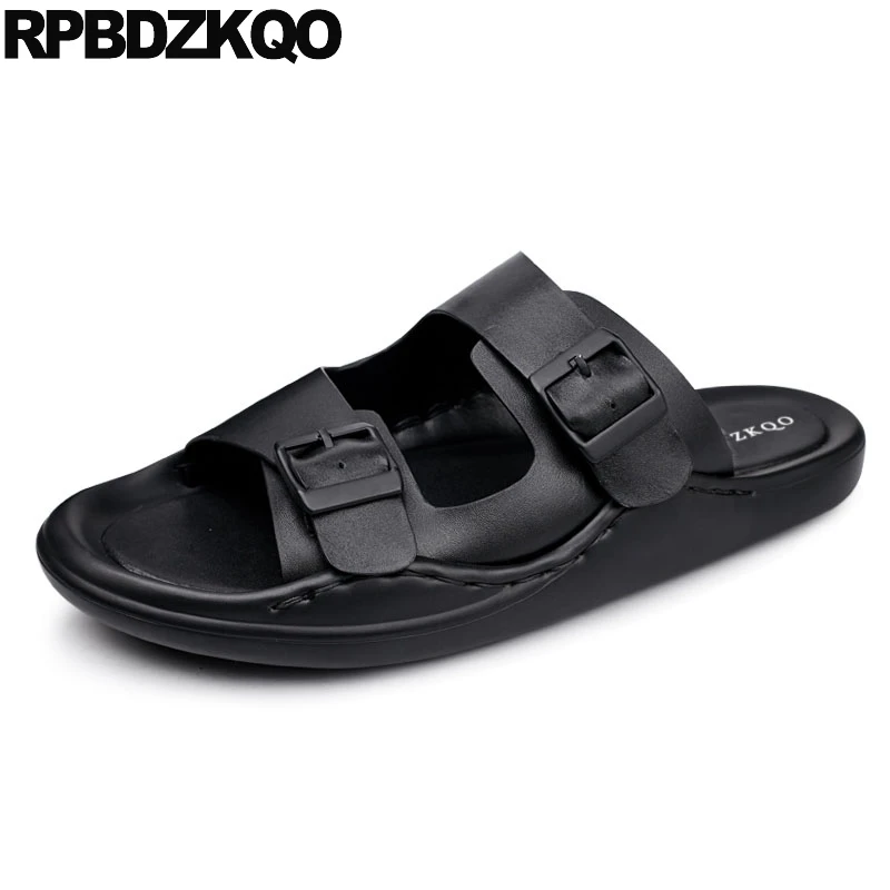 

slippers runway slip on high quality italian roman open toe genuine leather shoes slides native casual black men sandals summer