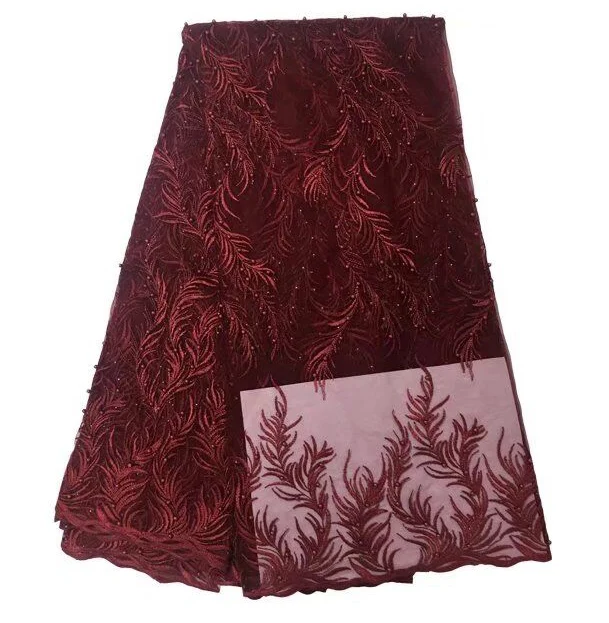 

Red wine High Quality Nigerian Lace Fabrics 2018 With bead African French Net Lace Fabric Embroidered Tulle Mesh Lace