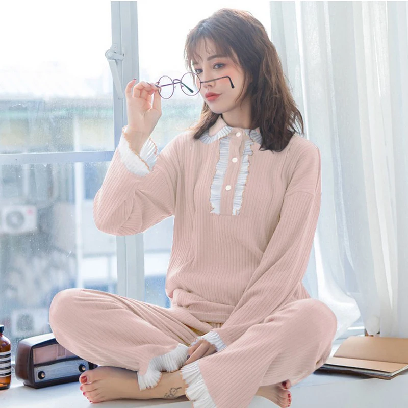  2019 Spring New Nursing Maternity Pajamas Korean Knitted Cotton Breastfeeding Pregnancy Clothes Postpartum Feeding Clothes A319