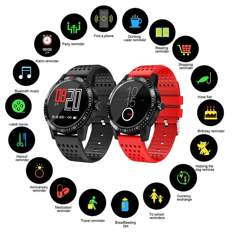 LEMFO T1 Смарт-часы для мужчин IP67 Водонепроницаемый сердечный ритм кровяное давление Вибрация напоминание Smartwatch для Android IOS 30 дней в режиме ожидания
