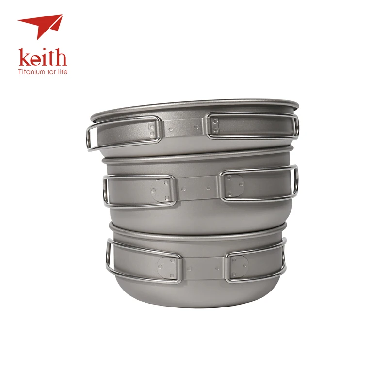 Keith 3 unids de titanio sartenes cuencos con mango plegable cocinar conjuntos de olla de Camping senderismo Picnic utensilios de cocina utensilios de Ti6053