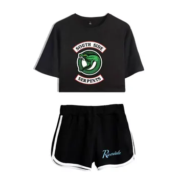 

New Tracksuit Women Pullover Tops and Pants Casual 100% Cotton Suits Riverdale South Side Crop Top Shorts Two Piece Outfits