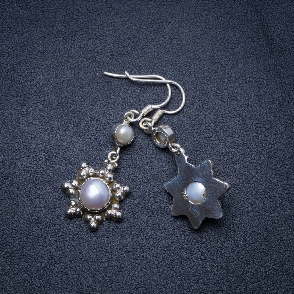 

Natural River Pearl Handmade Unique 925 Sterling Silver Earrings 1.75" X4838