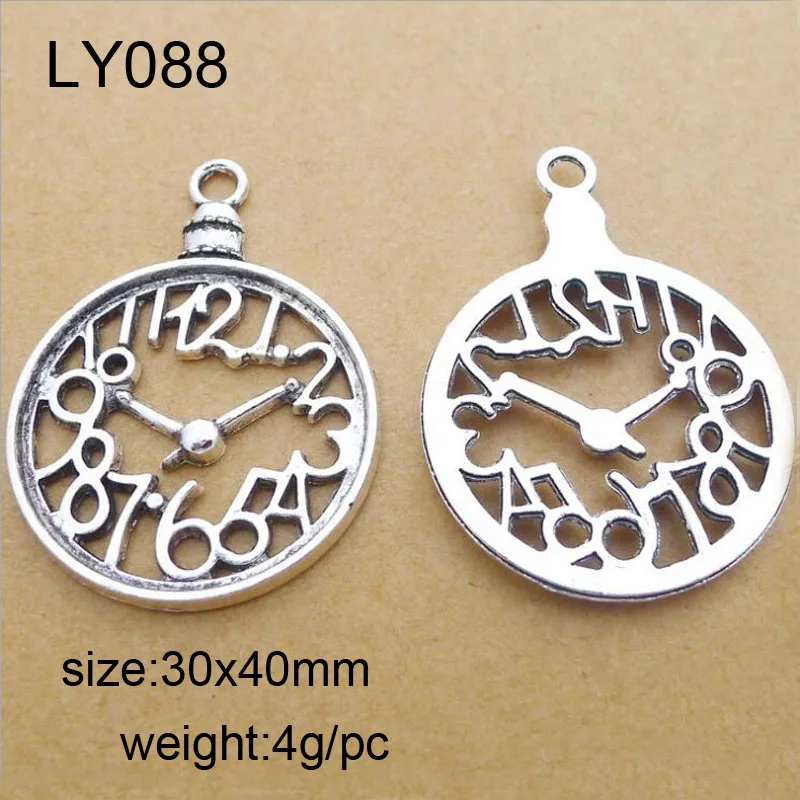 25pcs Antique Silver Alloy Hollow Clock Charm Vintage Jewelry Findings