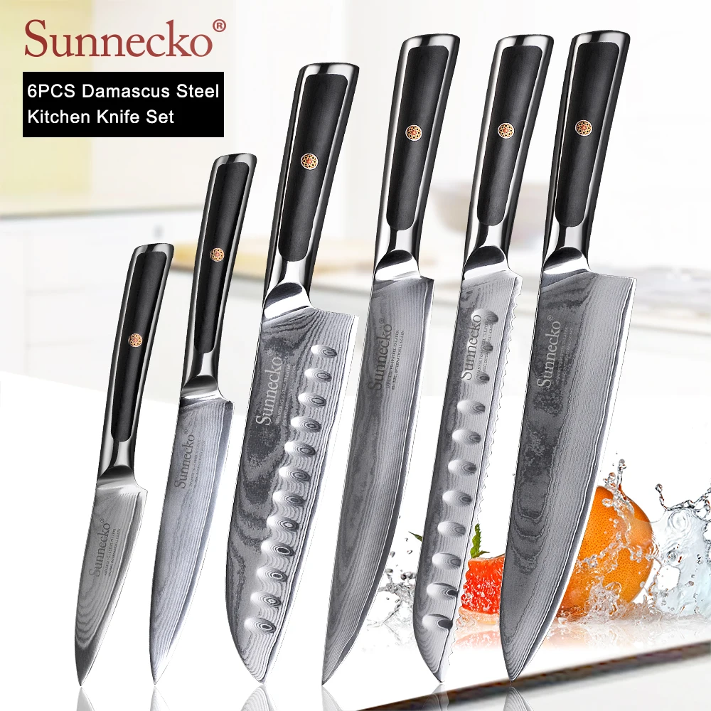 SUNNECKO дамасский нож шеф-повара для очистки хлеба Santoku нож для стейка японский VG10 Сталь G10 ручка для резки мяса набор кухонных ножей