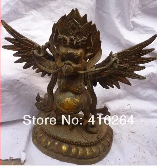 

[Nice Discount ] H 12"Tibet Buddhism Bronze Gild Garuda Buddha Statue