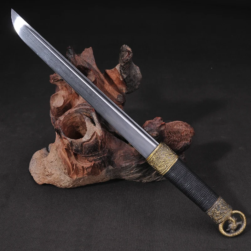 

Chinese Han Dynasty Straight Full Tang Blade Hand-made Damascus Folded Steel Very sharp Japanese Samurai Sword Katana