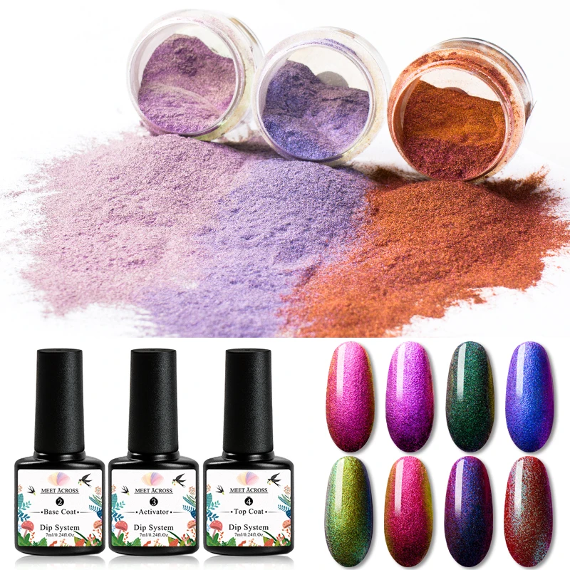 

MEET ACROSS Chameleon Dip Powder Shining Holographic Glitter Mirror Dipping System Gradient French Nail Natural Dry Manicure