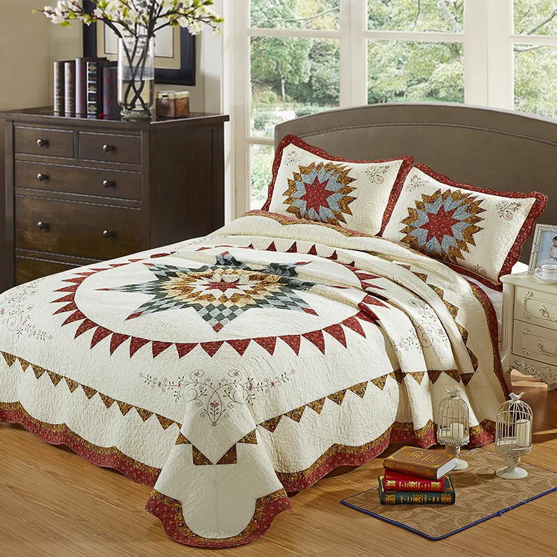 CHAUSUB Quality Patchwork Quilt Set 3PCS Washed Cotton Quilts Quilted Bedspread Floral Bed Cover Pillowcase coverlet Set