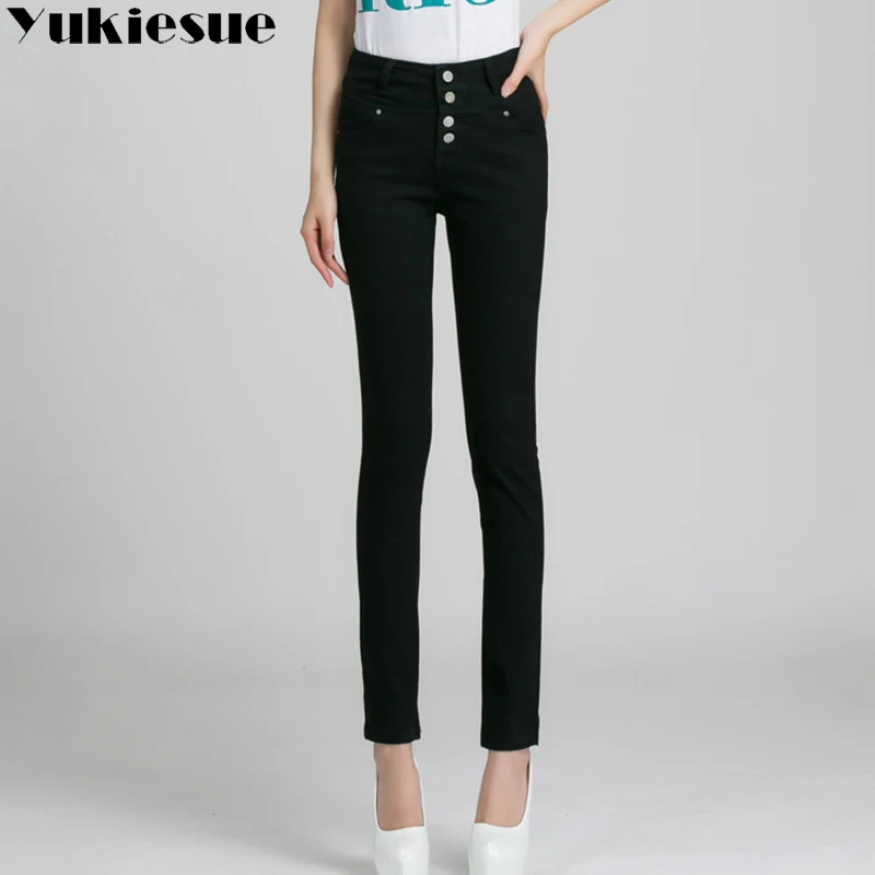 Белый черный Высокая талия джинсы для женщин женские джинсы, брюки плюс размеры Тощий Узкие брюки стрейч женские леггинсы Pantalon плюс размеры