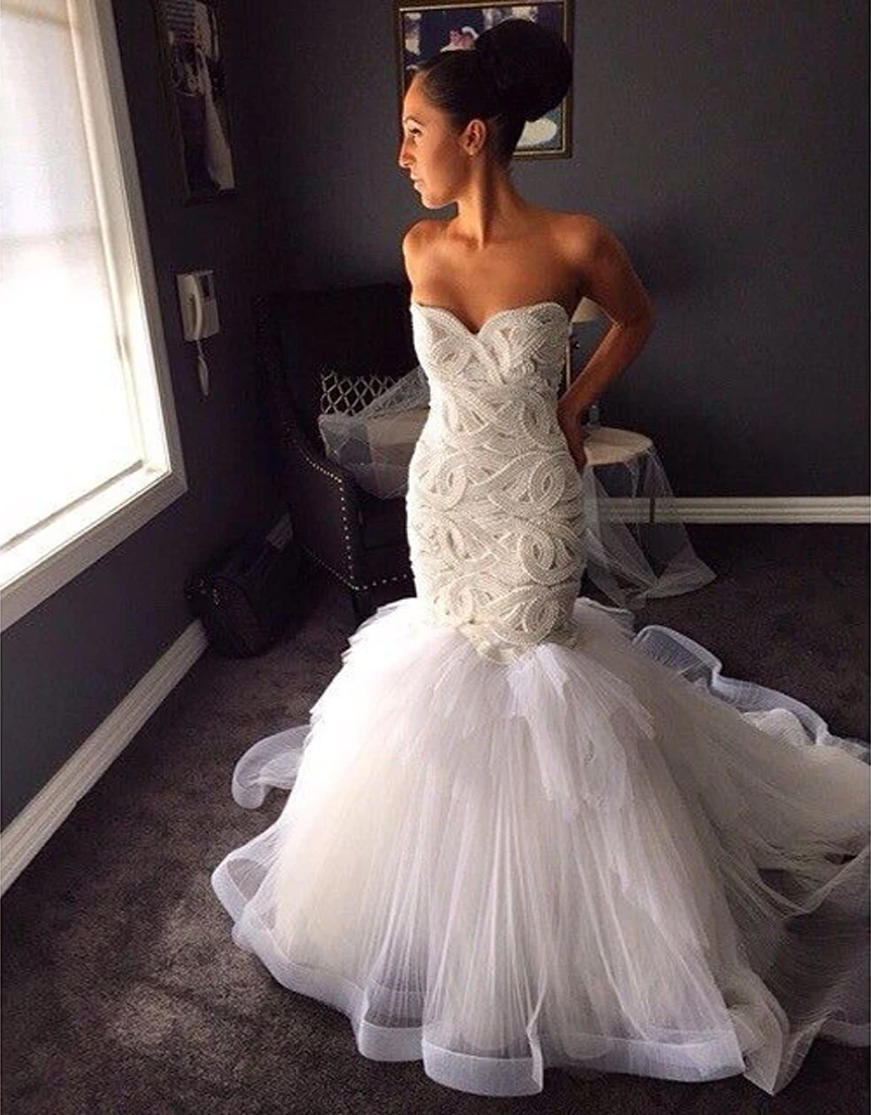 Open Back Pearl Wedding Dress