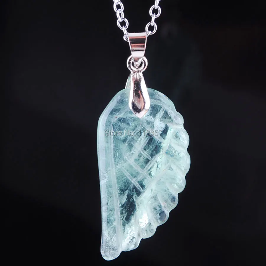 

YOWOST Free Shipping Flourite Gem Stone Wings Healing Point Chakra Bead Pendant For Necklace Chain 18"L IN3542