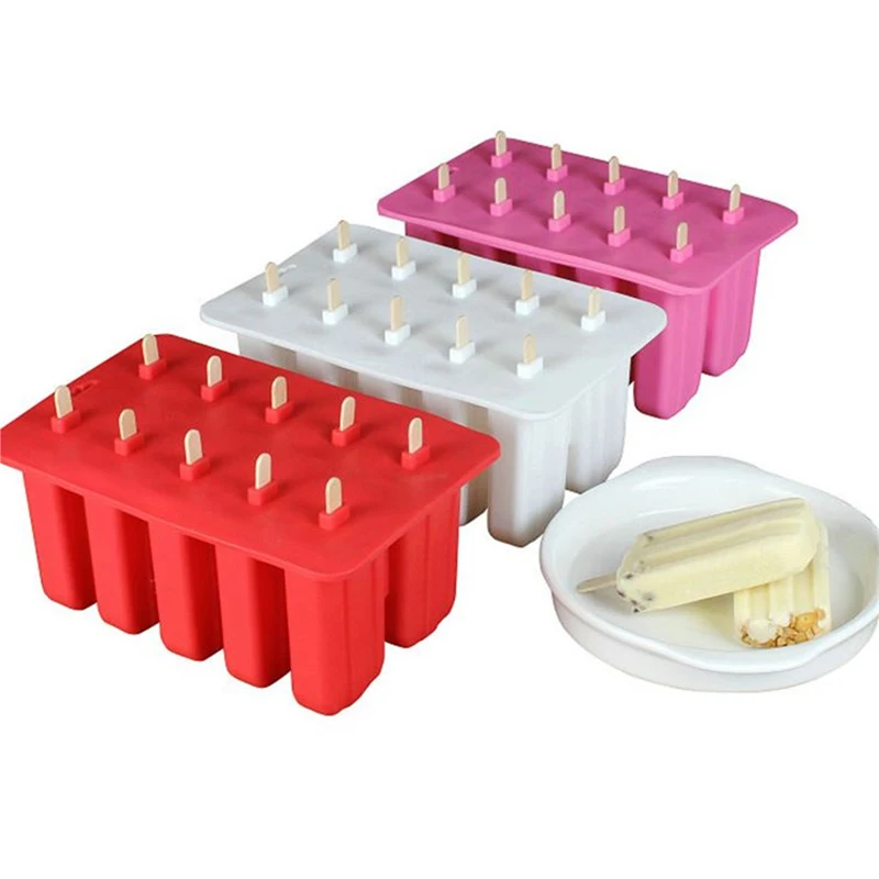 DIY 10 Cell Frozen Lolly Juice Maker Ice Cream Pop Mold Popsicle Yogurt Icebox 3 Colors