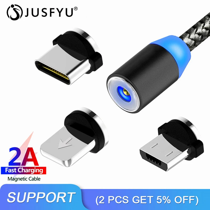 Magnetic Cable Lighting 2 4A Fast Charge Micro USB Cable Type C Magnet Charger 1M Braided