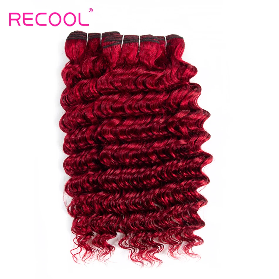 Recool Hair Red Deep Bundles With Closure Brazilian Deep Wave Human Hair Weave Bundles With Closure Remy No Tangle