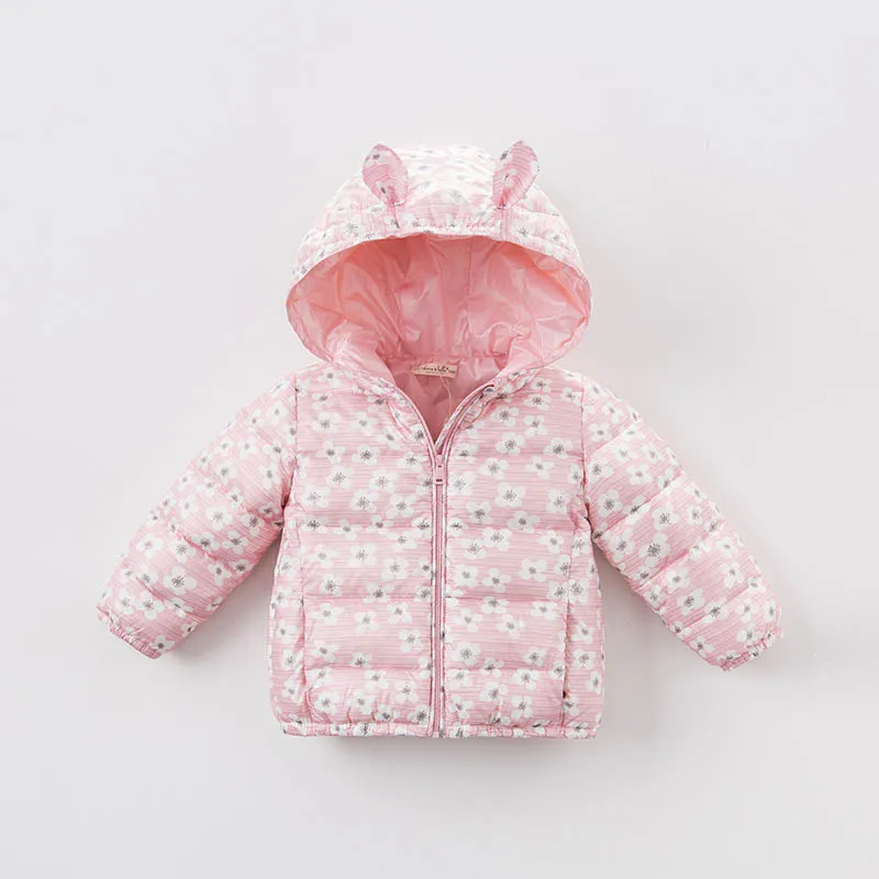 DB4669-N dave bella/зимнее пальто для младенцев Пальто с сумкой для маленьких девочек, 4 цвета белое пуховое Стеганое пальто Верхняя одежда с капюшоном и принтом