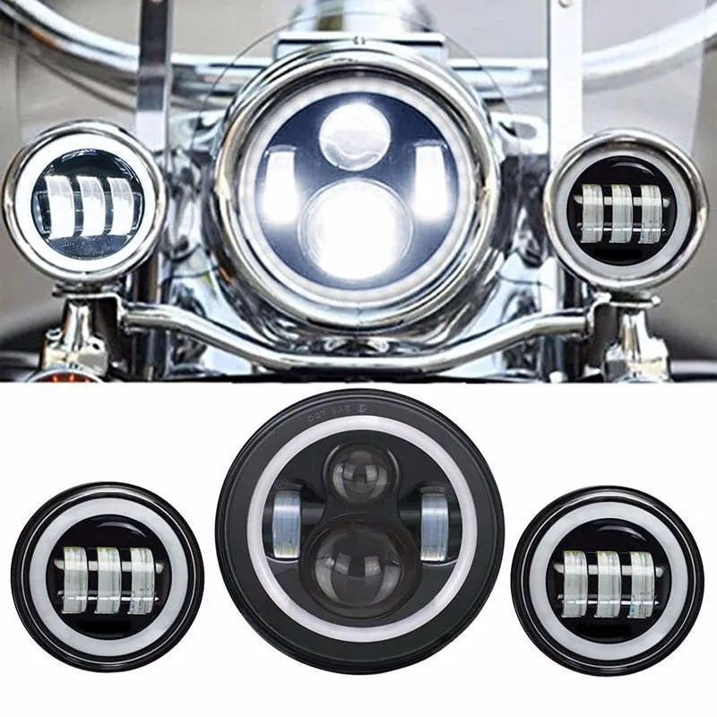 7 inch 40W LED Headlight Daymaker + 2pcs 4.5 inch LED Fog Light DRL Headlamp Black Set Kits For Harley Davidson Motocycle