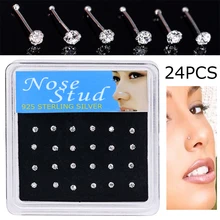 WALERV 24 шт. кольца для носа женские модные украшения для пирсинга тела 2 мм белые Кристальные шпильки для пирсинга носа игольчатые шарики