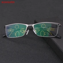 WEARKAPER, мужские прогрессивные линзы из титанового сплава и смолы, очки для чтения, мужские Модные Квадратные Классические многофокальные очки для женщин