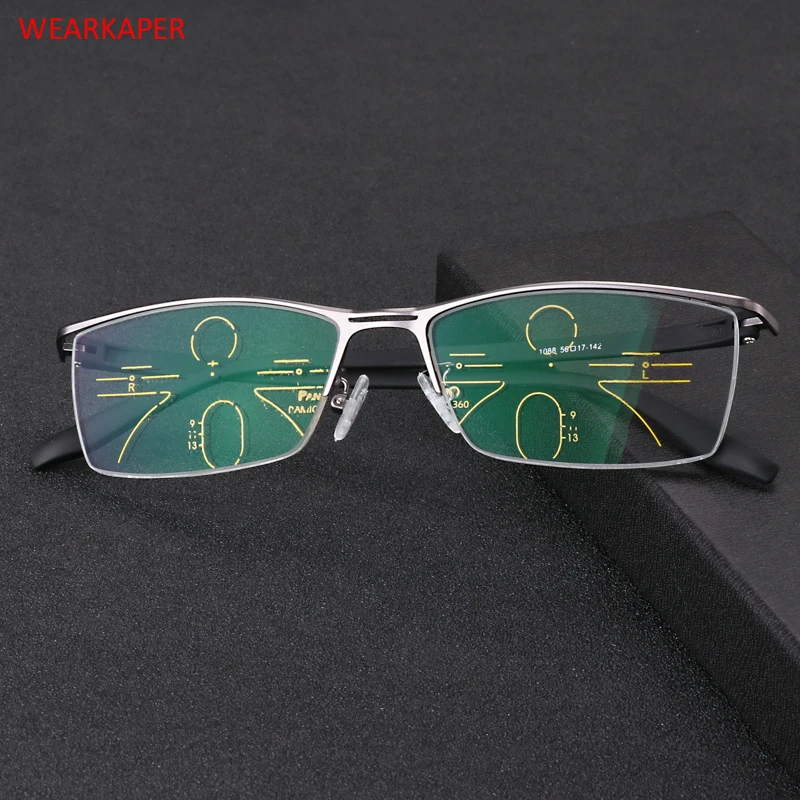 

WEARKAPER Men's Titanium Alloy resin Progressive lenses Reading Glasses men Fashion Square Classic Multifocal Glasses for women